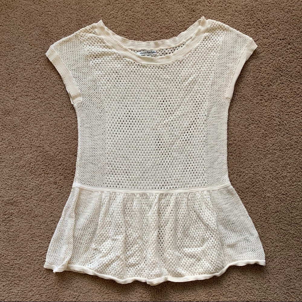 American Eagle Outfitters Cream Peplum Top